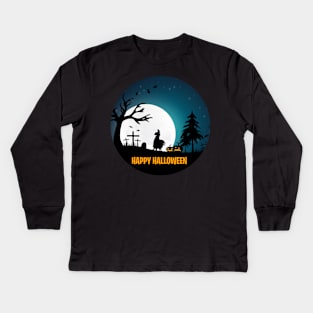 Happy Halloween Llama Silhouette Kids Long Sleeve T-Shirt